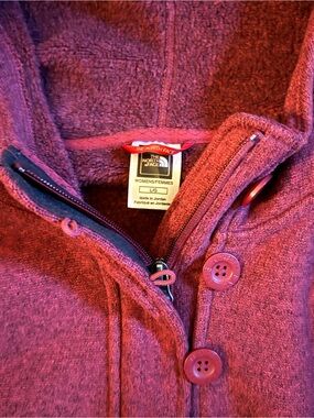 The North Face Women's Button-Front Hooded Fleece Jacket in Burgundy